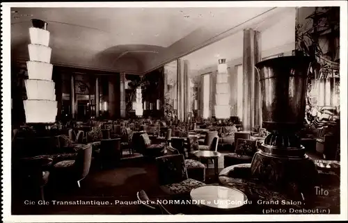 Ak Paquebot Normandie, un coin du Grand Salon, Innenansicht, Dampfschiff, CGT, French Line