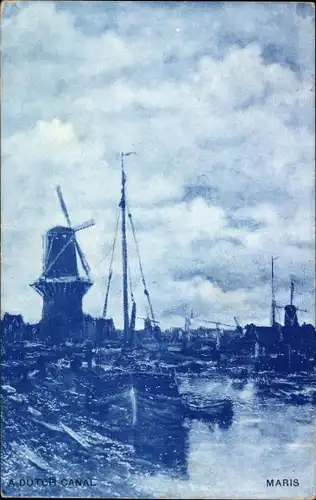 Künstler Ak Maris, A Dutch Canal, Windmühle