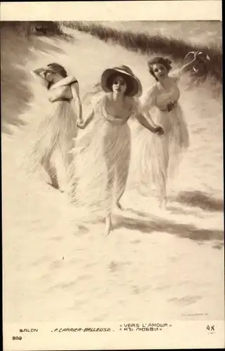 Künstler Ak Carrier Belleuse, P., Vers l'Amour, drei junge Frauen am Strand