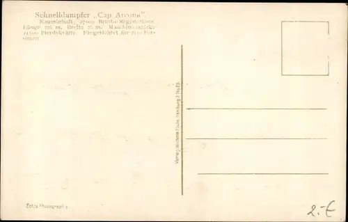 Ak Zweischrauben Schnelldampfer Cap Arcona, Hamburg Süd, HSDG