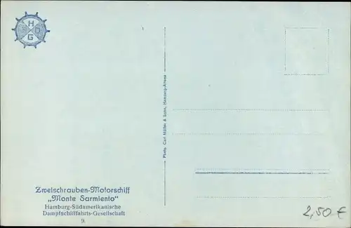 Ak Dampfschiff Monte Sarmiento, HSDG, Zweischrauben Motorschiff