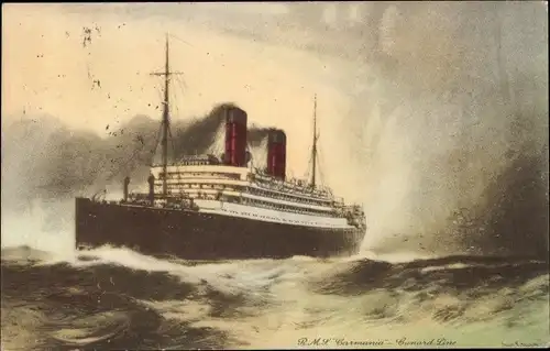 Künstler Ak Dampfer RMS Carmania, Cunard Line