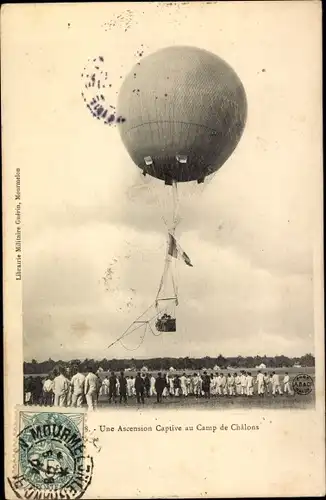 Ak Marne, Une Ascension Captive au Camp de Châlons, Fesselballon, Militärballon
