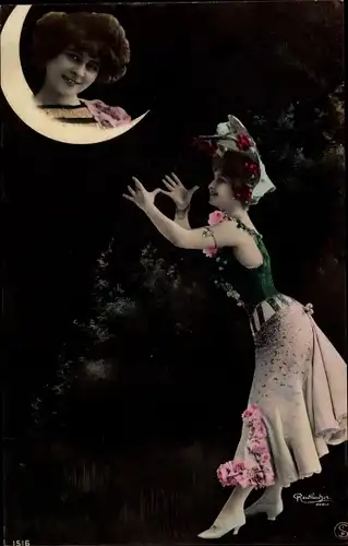 Ak Portrait einer Frau, Mondsichel