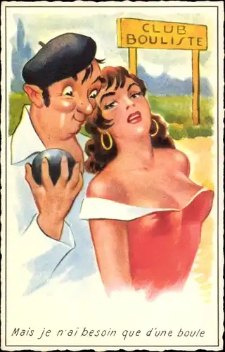 Künstler Ak Club Boulistes, Frau mit tiefem Dekollete, Boule