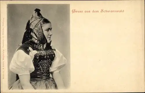 Ak Frau in Schwarzwälder Tracht, Seitenprofil