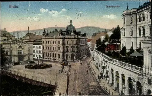 Ak Bielsko Biała Bielitz Biala Oberschlesien, Theaterplatz