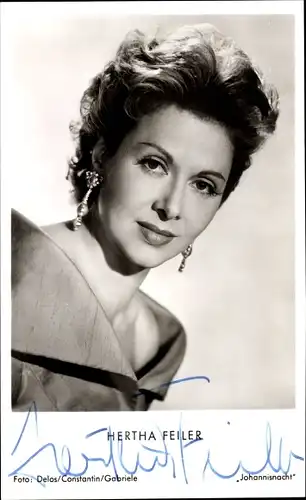 Ak Schauspielerin Hertha Feiler, Portrait, Autogramm, Ohrringe