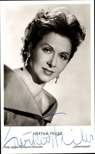 Ak Schauspielerin Hertha Feiler, Portrait, Autogramm, Ohrringe