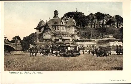 Ak Hamburg Mitte St. Pauli, Fährhaus, Straßenbahn