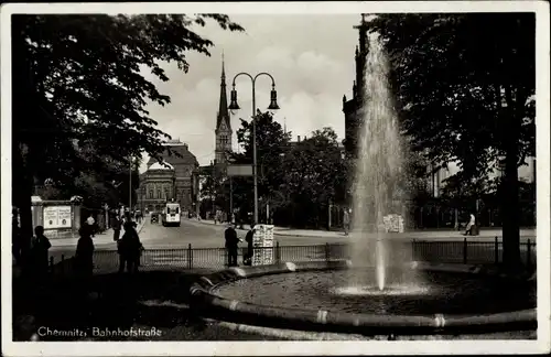 Ak Chemnitz in Sachsen, Bahnhofstraße, Fontaine