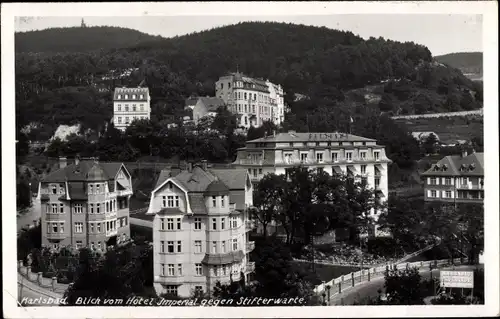 Ak Karlovy Vary Karlsbad Stadt, Blick vom Hotel Imperial, Stifterwarte