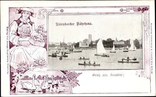 Passepartout Ak Hamburg Nord Uhlenhorst, Uhlenhorster Fährhaus, Boote