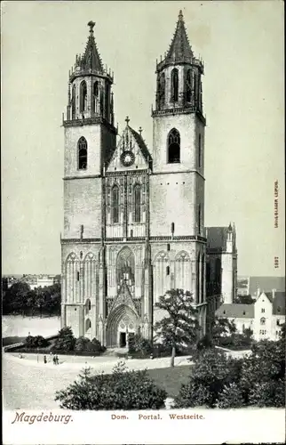 Ak Magdeburg an der Elbe, Dom, Portal, Westseite