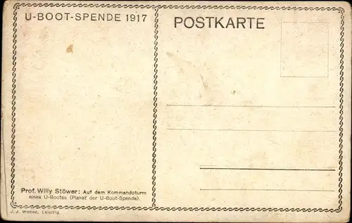 Künstler Ak Stöwer, Willy, Deutsches U Boot, Unterseeboot, Kaiserliche Marine, U-Boot-Spende 1917