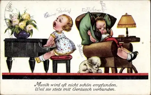 Ak Musik wird oft nicht schön empfunden, Mädchen am Klavier