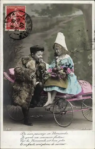 Ak De mon passage en Normandie, Kinder, Automobil