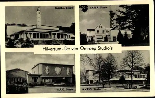 Ak Hilversum Nordholland Niederlande, De vier Omroep Studio's, NCRV, VARA, KRO, AVRO