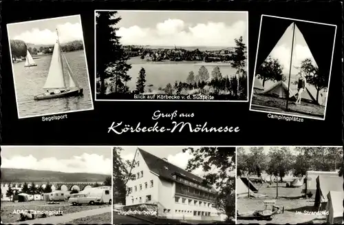 Ak Körbecke Möhnesee, Jugendherberge, Segelsport, Gesamtansicht, ADAC Campingplatz, Strandbad