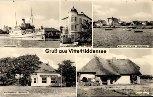 Ak Vitte Insel Hiddensee, Hafeneinfahrt, FDGB Erholungsheim Zur Ostsee, HOG Strandhotel, Haus Paula