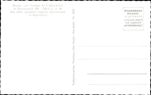 Ak Alpirsbach im Schwarzwald, Schwimmbad im Rötenbächle