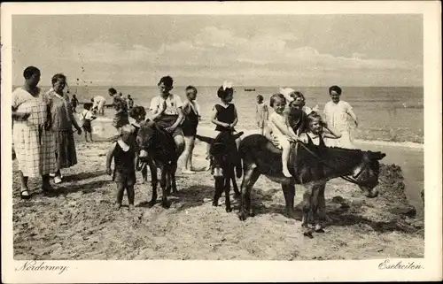 Ak Norderney, Eselreiten am Strand, Kinder