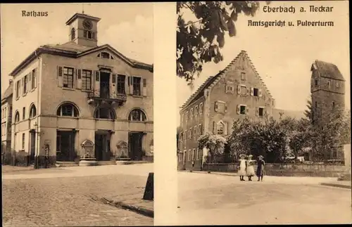 Ak Eberbach am Neckar Odenwald Baden, Rathaus, Amtsgericht und Pulverturm