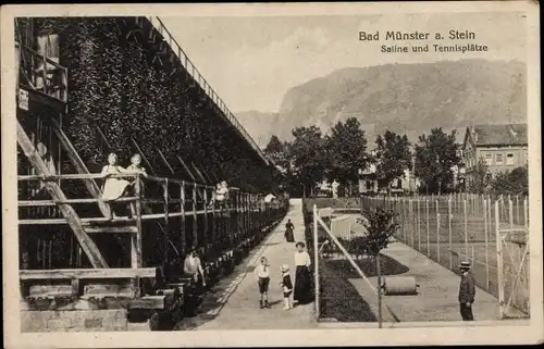 Ak Bad Münster am Stein Bad Kreuznach an der Nahe, Saline und Tennisplatz