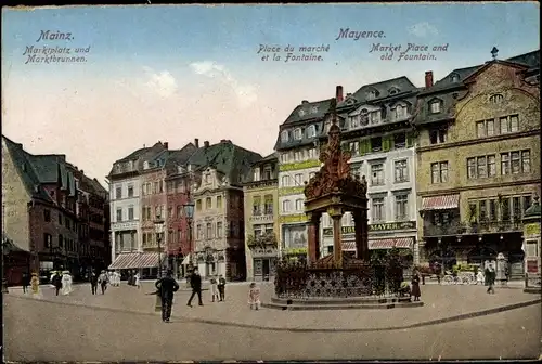 Ak Mainz am Rhein, Marktplatz und Marktbrunnen