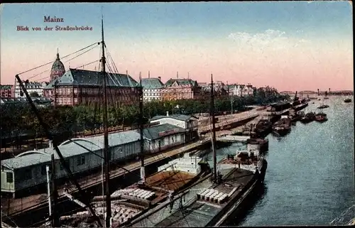 Ak Mainz am Rhein, Blick von der Straßenbrücke