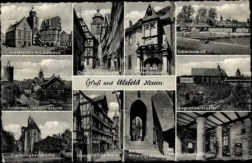 Ak Alsfeld im Vogelsbergkreis, Stadtansichten, Marktplatz, Rathaus, Schwimmbad, Kloster