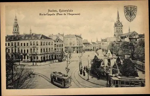 Ak Aachen in Nordrhein Westfalen, Kaiserplatz, Straßenbahnen, Wappen