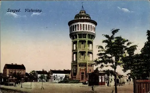 Ak Szeged Ungarn, Blick auf den Wasserturm, Häuser