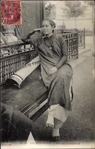 Ak Cochinchine Vietnam, Femme Musicienne
