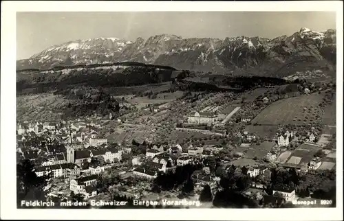 Ak Feldkirch Vorarlberg, Ansicht mit den Schweizer Bergen