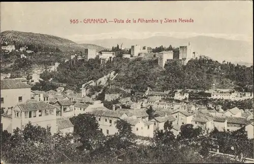 Ak Granada Andalusien Spanien, Vista de la Alhambra y Sierra Nevada