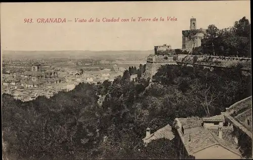 Ak Granada Andalusien Spanien, Vista de la Ciudad con la Torre de la Vela