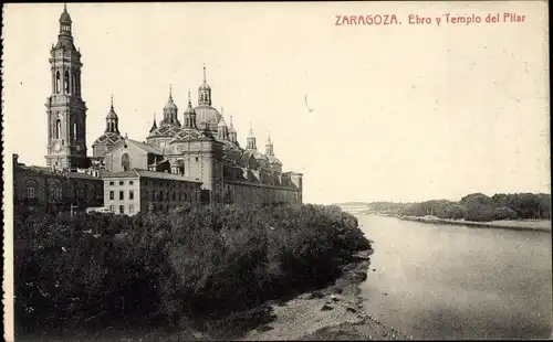 Ak Zaragoza Saragossa Aragonien, Ebro y Templo del Pilar