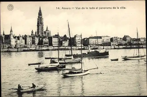 Ak Anvers Antwerpen Flandern, Vue de la rade et panorama de la ville