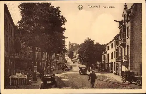 Ak Rochefort Wallonien Namur, Rue Jacquet, Straßenpartie, Bureau des Grottes