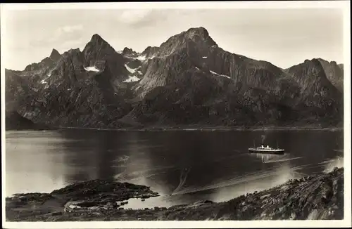 Ak Raftsund Lofoten Norwegen, Panorama, Dampfer