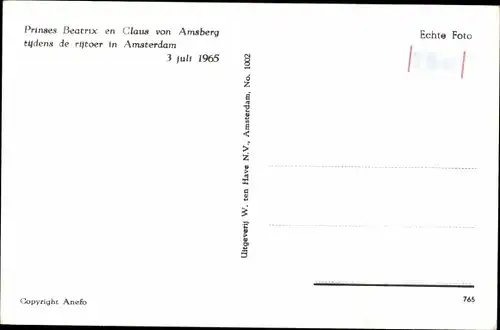 Ak Prinzessin Beatrix der Niederlande, Prinzgemahl Claus von Amsberg, Auto, 1965