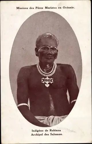 Ak Iles Salomon, Indigene de Rubiana, Missions Maristes d'Oceanie