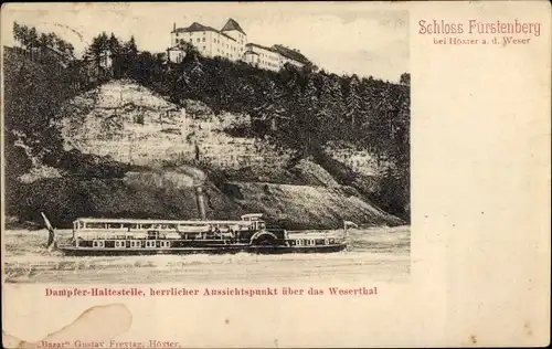 Ak Fürstenberg an der Weser, Schloss Fürstenberg, Dampfer Haltestelle