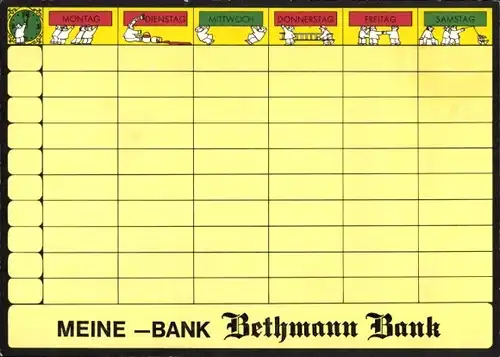 Stundenplan Privatbank Bethmann Bank Frankfurt, Geldschein 1000 DM um 1970