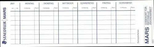 Stundenplan (klappbar) Staedtler, MARS Kolledeplan, Zeichenarbeit um 1970