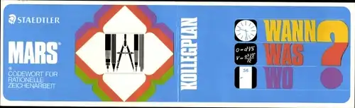 Stundenplan (klappbar) Staedtler, MARS Kolledeplan, Zeichenarbeit um 1970