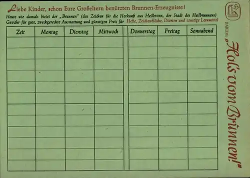 Stundenplan Brunnen-Hefte, Kuckucksuhr mit Kindern um 1960