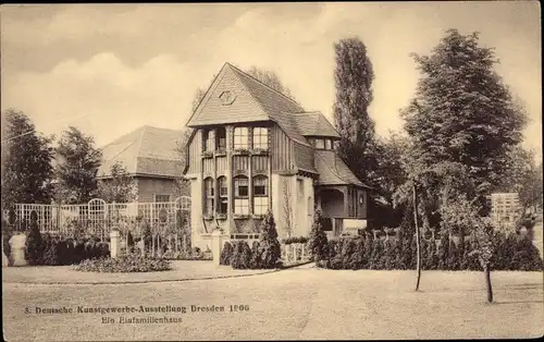 Ak Dresden, 3. Deutsche Kunstgewerbeausstellung 1906, Einfamilienhaus