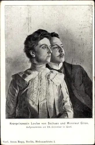 Ak Kronprinzessin Louise von Sachsen und Monsieur Giron, Genf